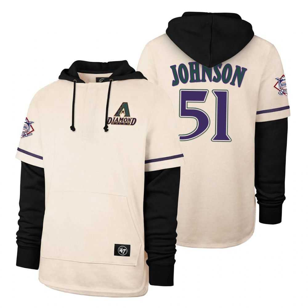 Men Arizona Diamondback 51 Johnson Cream 2021 Pullover Hoodie MLB Jersey Men Arizona Diamondback 51 Johnson Cream 2021 Pullover Hoodie MLB Jersey